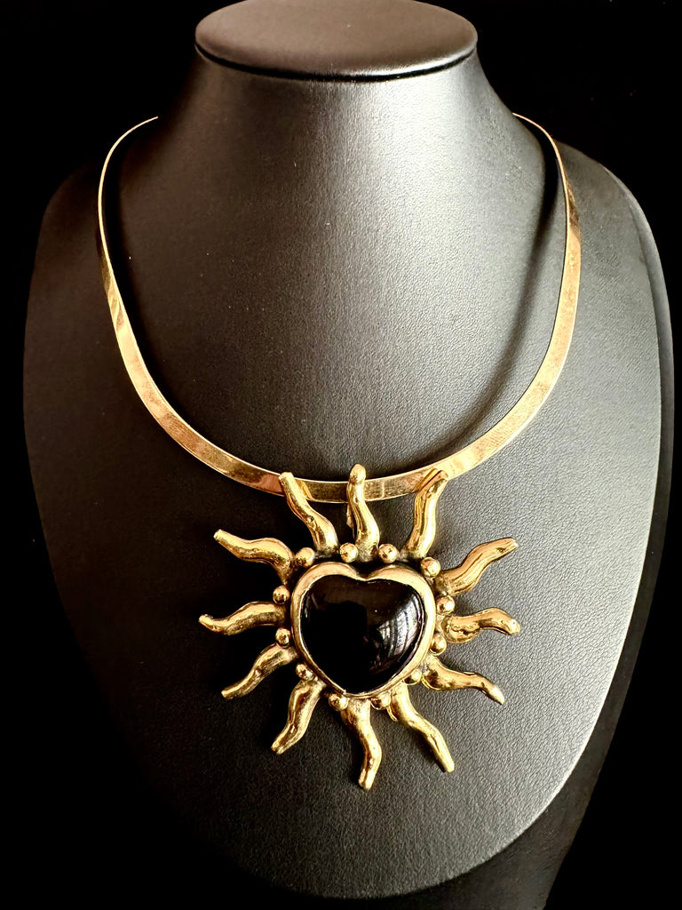 Black SunBurst Heart Necklace