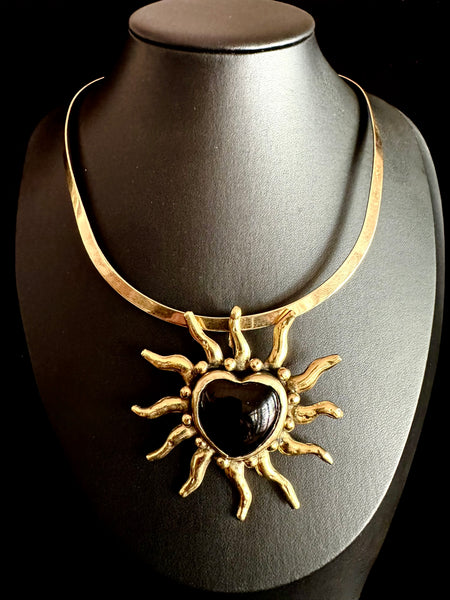 Black SunBurst Heart Necklace