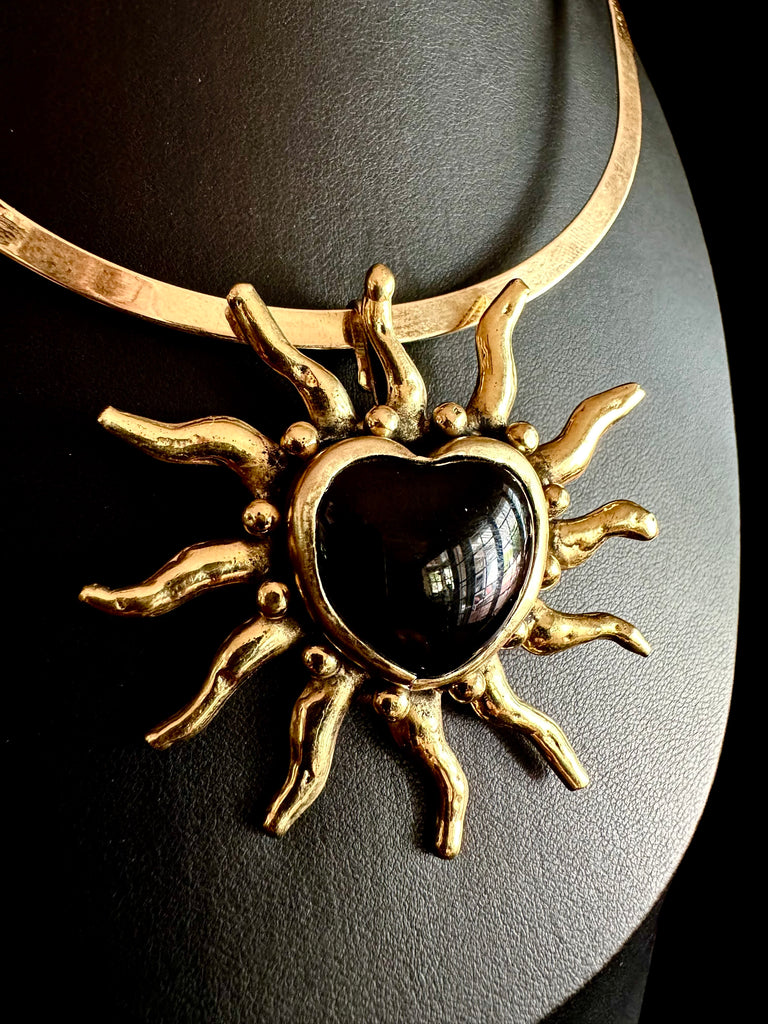 Black SunBurst Heart Necklace