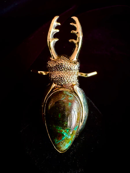 Chrysocolla gemstone on Stag Beetle Ring