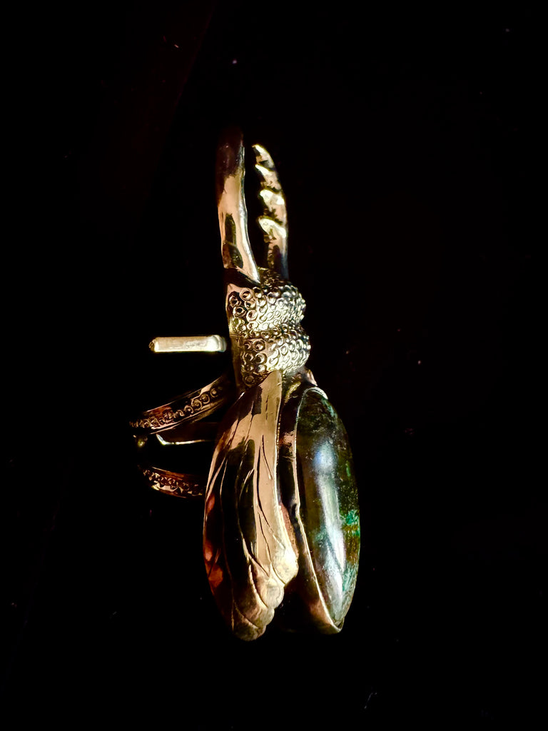 Chrysocolla gemstone on Stag Beetle Ring