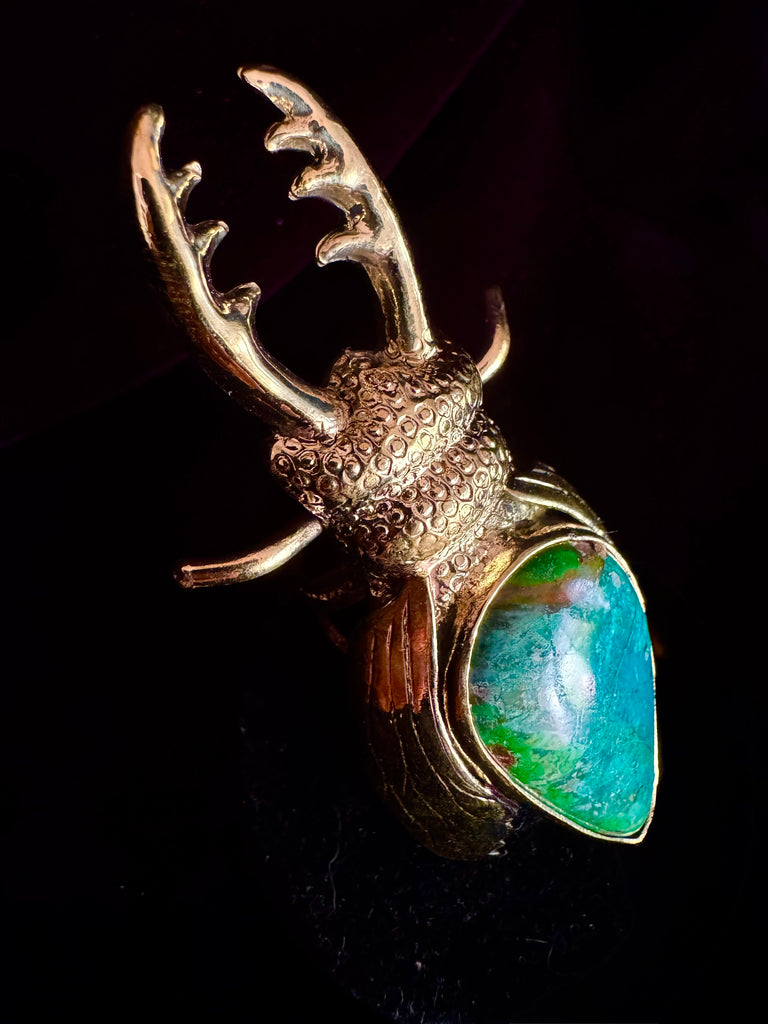 Stag Beetle Chrysocolla stone Ring