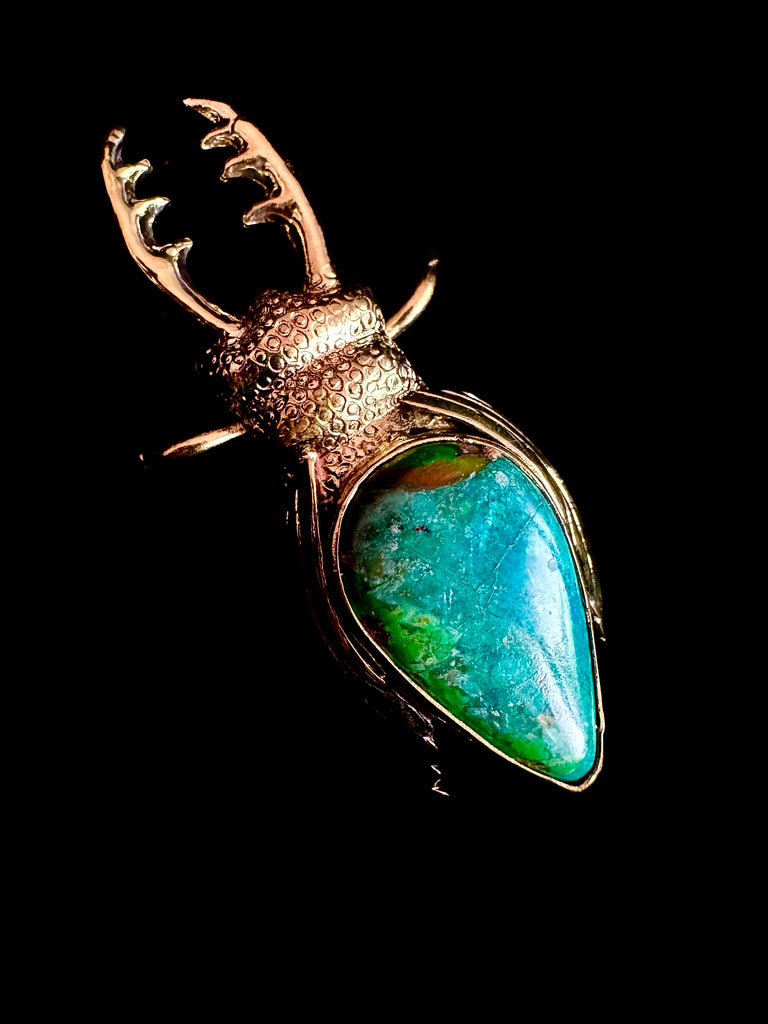Stag Beetle Chrysocolla stone Ring