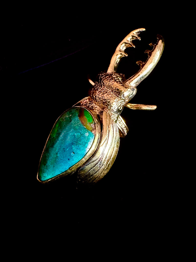 Stag Beetle Chrysocolla stone Ring