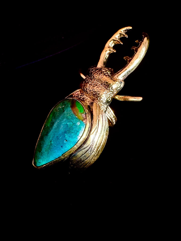 Stag Beetle Chrysocolla stone Ring