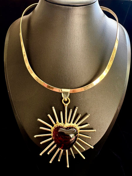 Sun Ray Red Heart Necklace