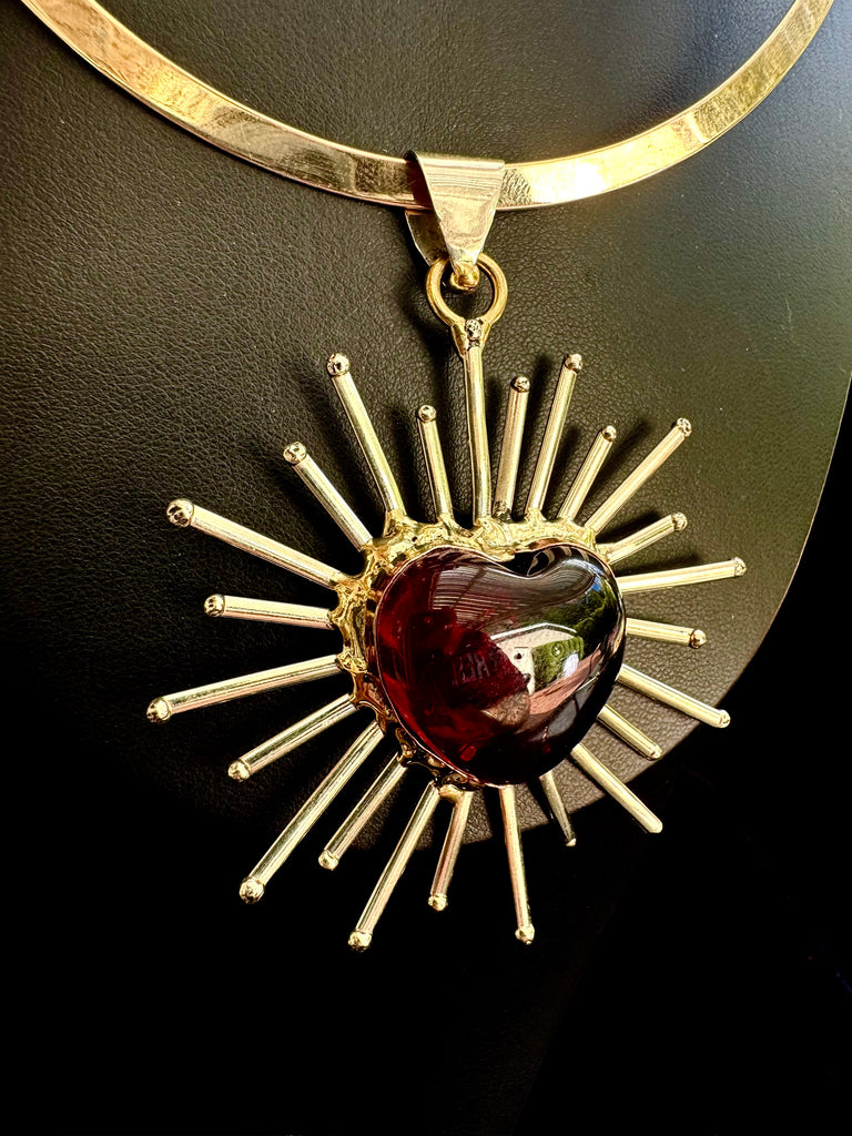 Sun Ray Red Heart Necklace