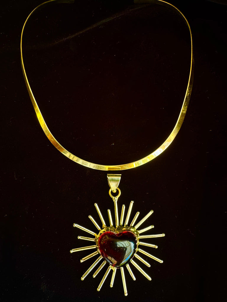 Sun Ray Red Heart Necklace