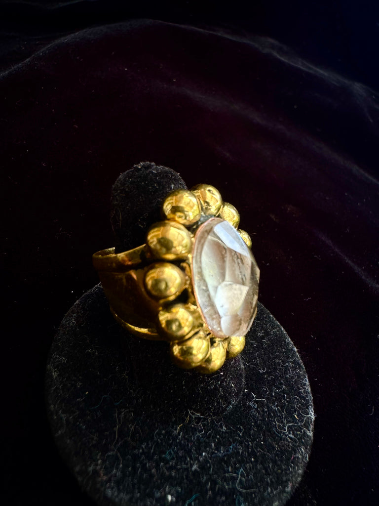Clear Faceted Quartz Ring