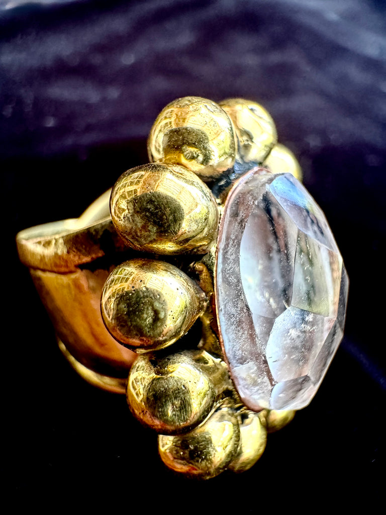 Clear Faceted Quartz Ring
