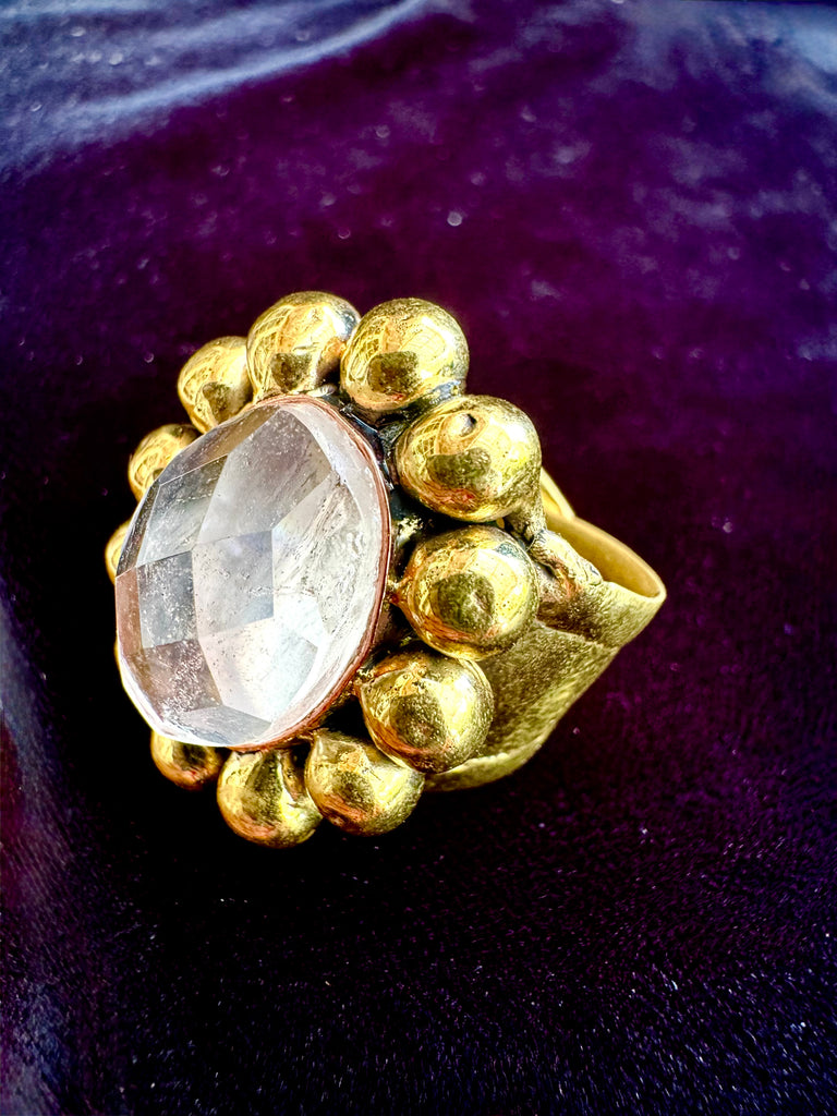 Clear Faceted Quartz Ring
