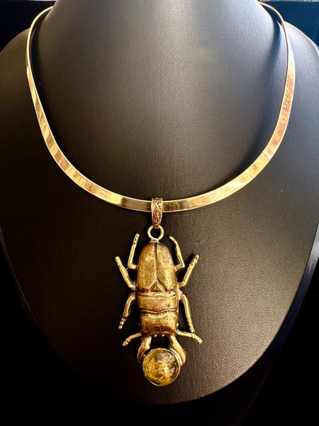 Citrine stone on Stag Beetle Necklace
