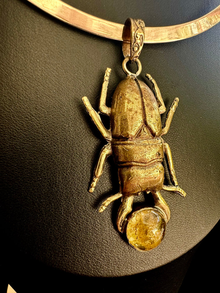 Citrine stone on Stag Beetle Necklace