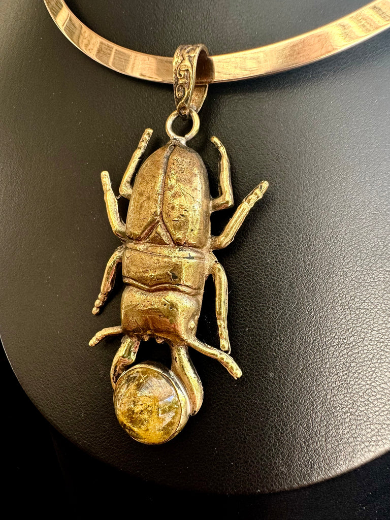 Citrine stone on Stag Beetle Necklace