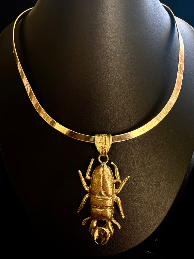 Citrine stone on Stag Beetle Necklace