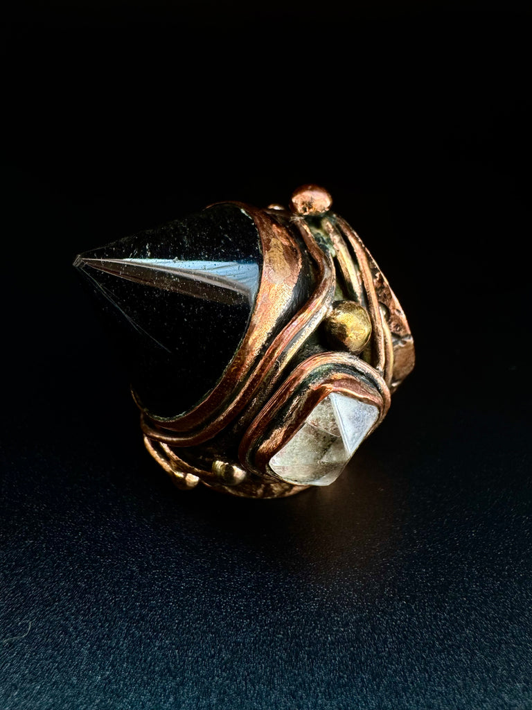 Obsidian Point Copper Ring