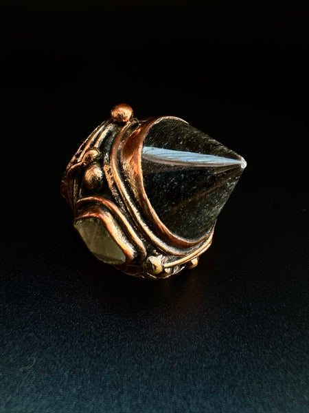 Obsidian Point Copper Ring