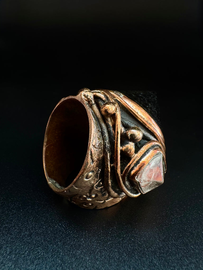 Obsidian Point Copper Ring
