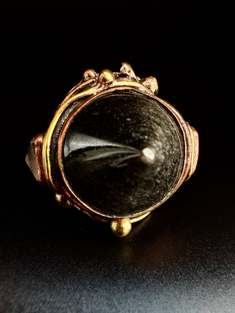 Obsindian Point Copper Ring