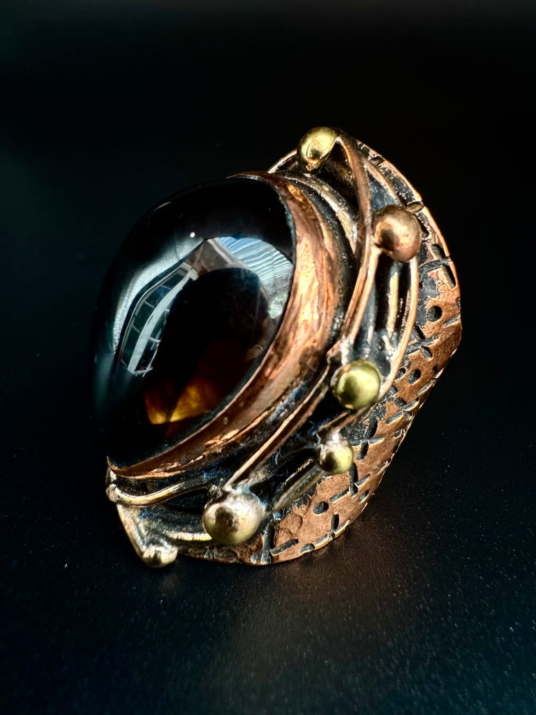 Tear Drop smokey quartz Copper Ring
