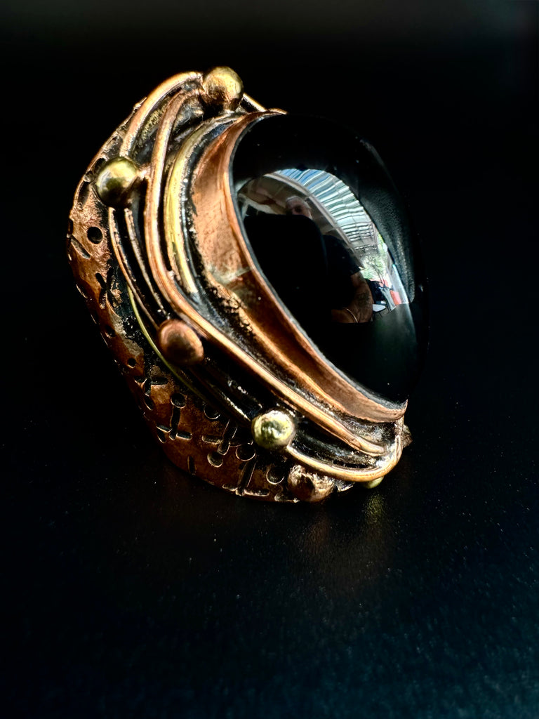 Tear Drop smokey quartz Copper Ring