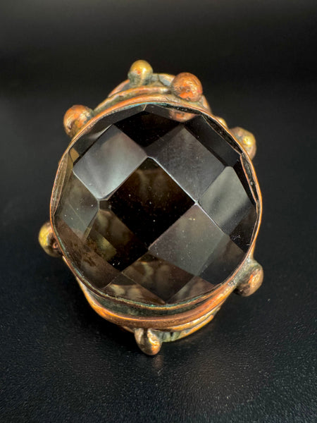 Faceted Smoky Quartz Copper Ring