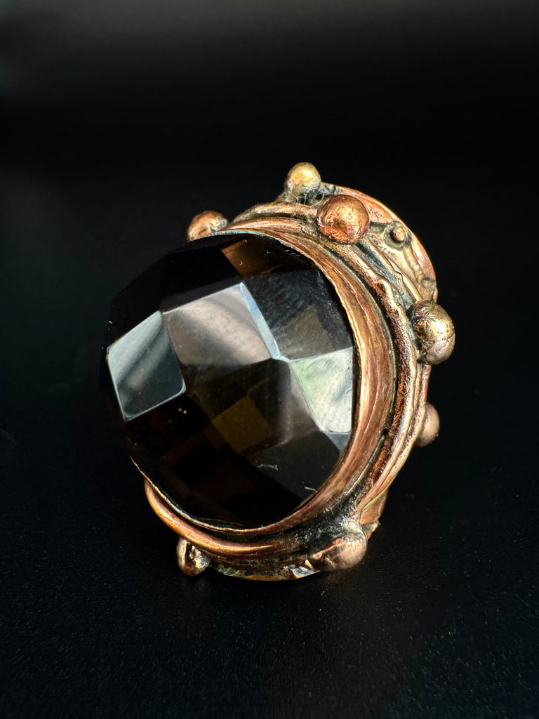 Faceted Smoky Quartz Copper Ring