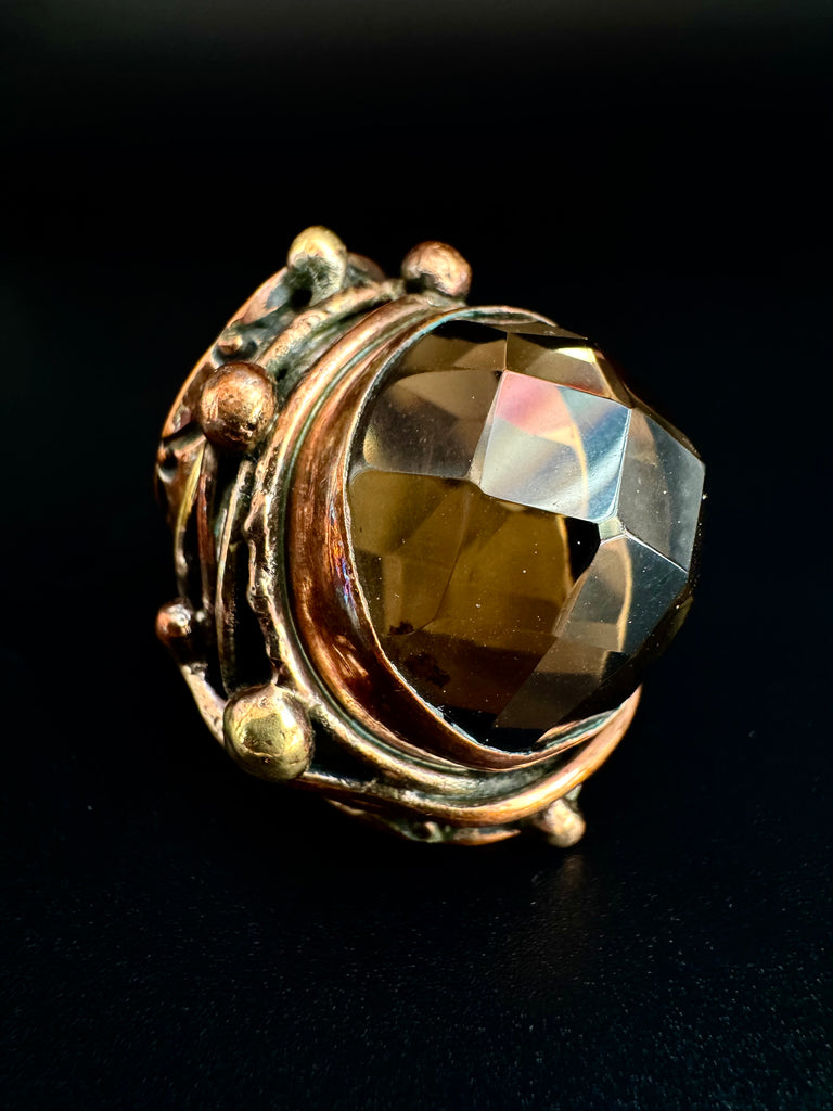 Faceted Smoky Quartz Copper Ring