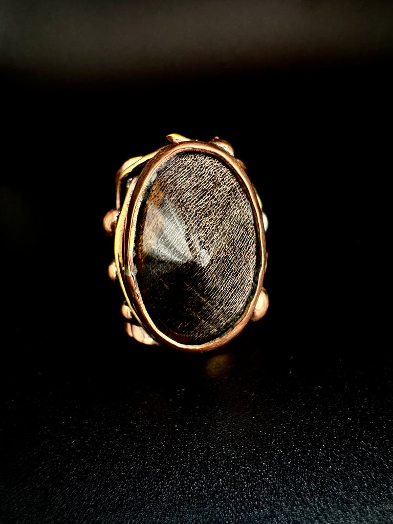 Obsidian Point Oval Copper Ring
