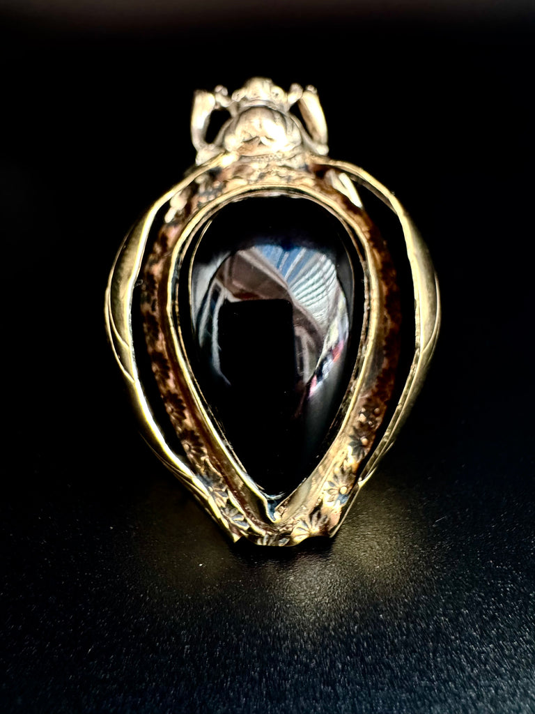 Scarab Beetle Obsidian Ring