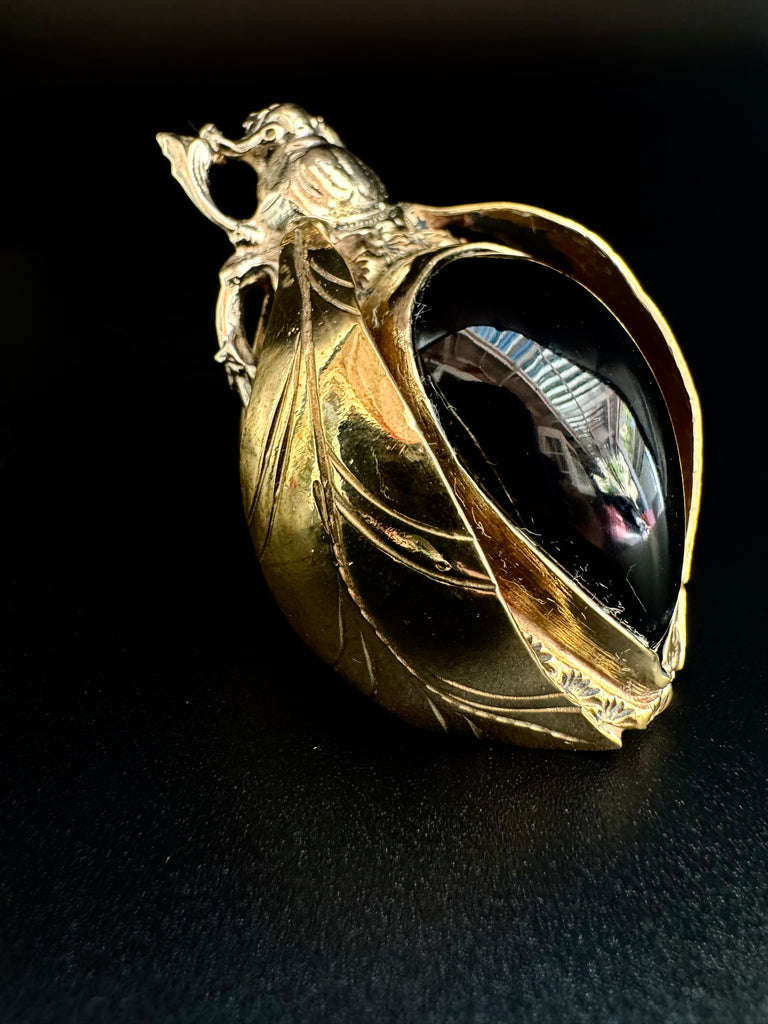 Scarab Beetle Obsidian Ring