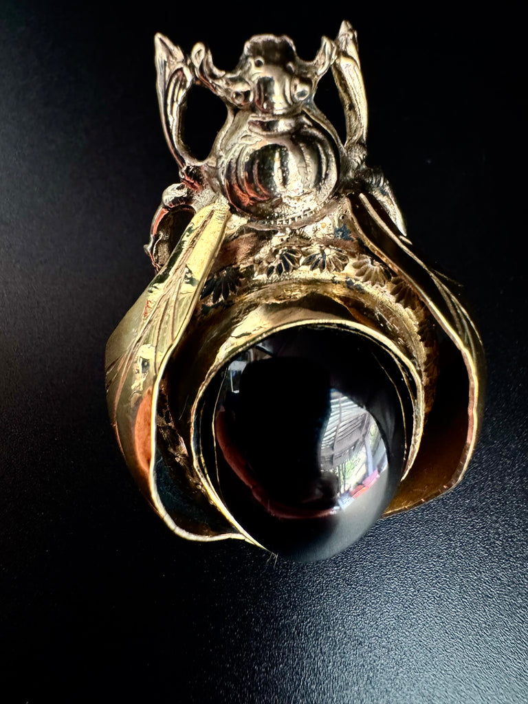 Scarab Beetle Obsidian Ring