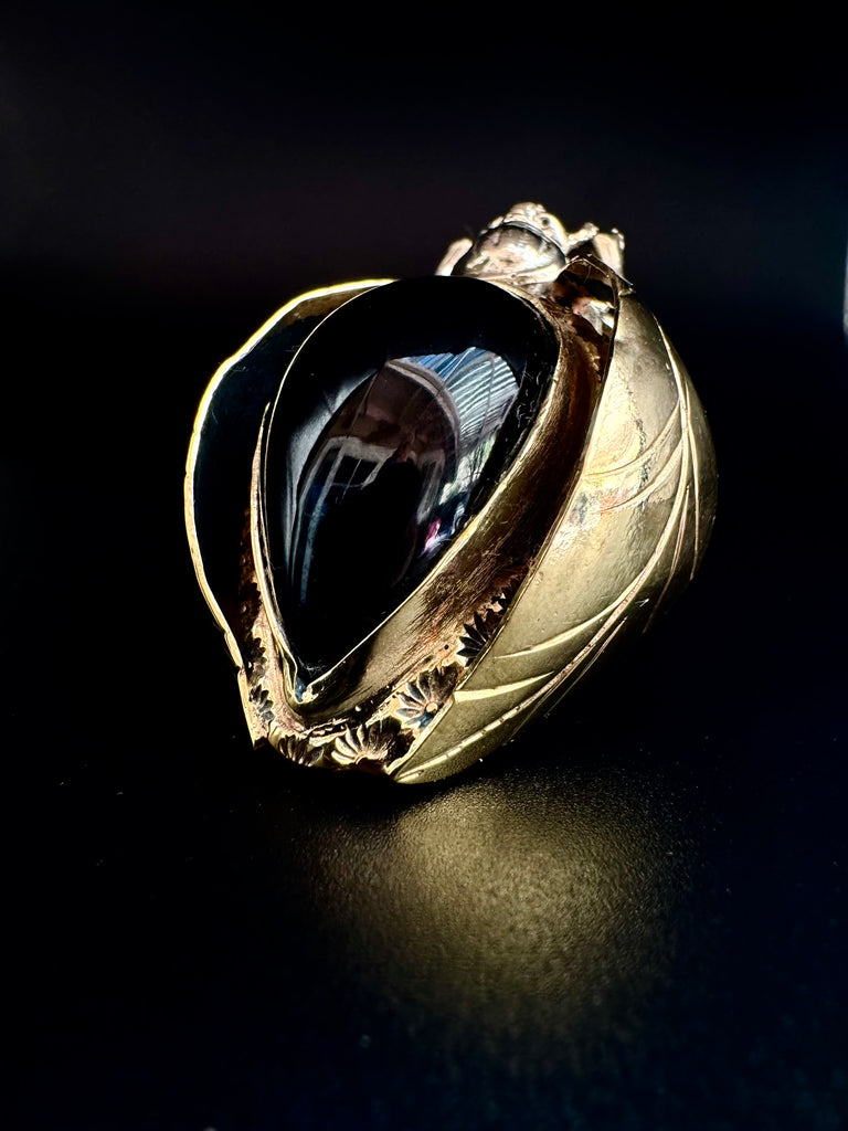 Scarab Beetle Obsidian Ring