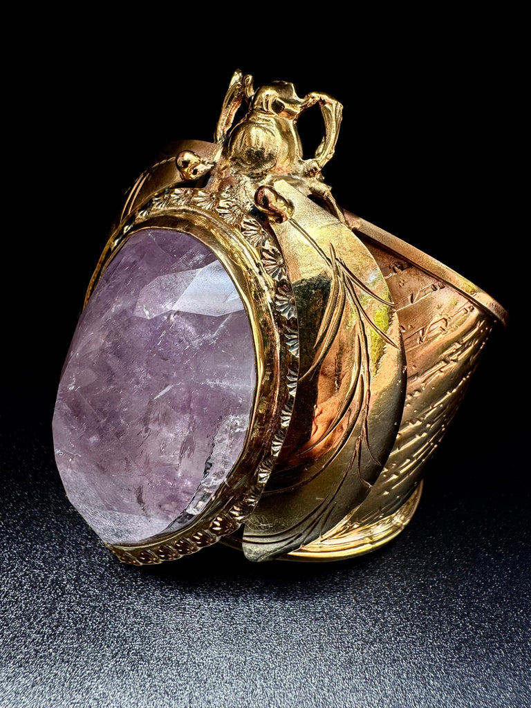 Scarab Beetle Faceted Amethyst Quartz Large Cuff