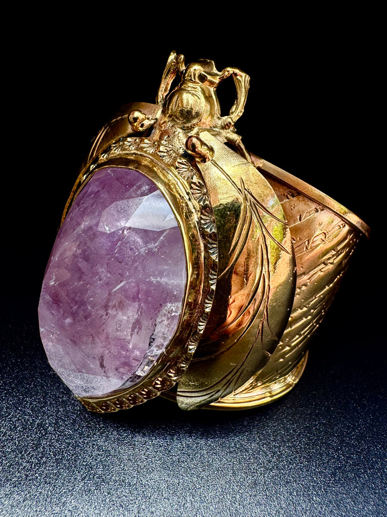 Scarab Beetle Faceted Amethyst Quartz Large Cuff