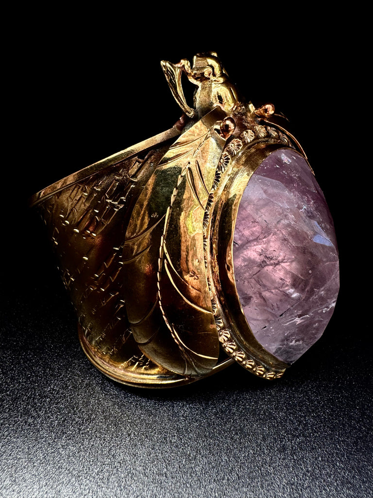 Scarab Beetle Faceted Amethyst Quartz Large Cuff