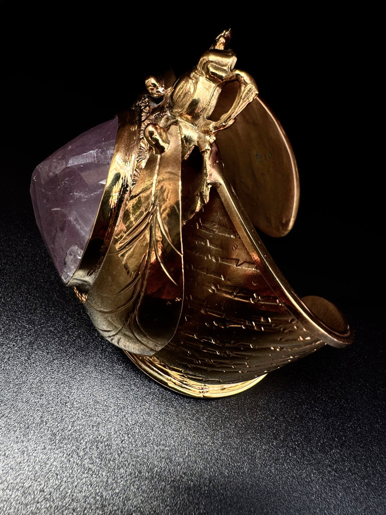 Scarab Beetle Faceted Amethyst Quartz Large Cuff