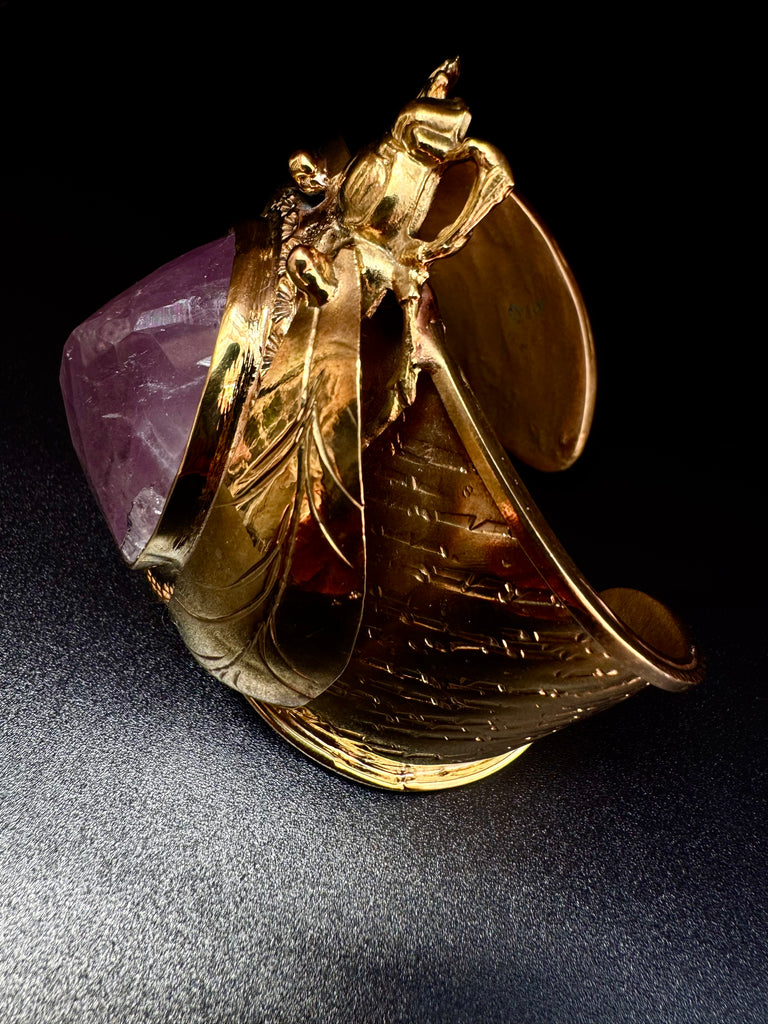 Scarab Beetle Faceted Amethyst Quartz Large Cuff