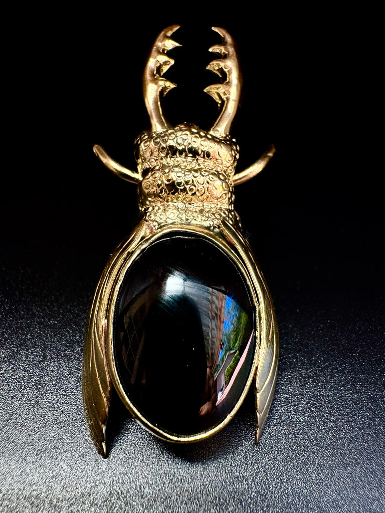 Stag Beetle Oval Obsidian Ring