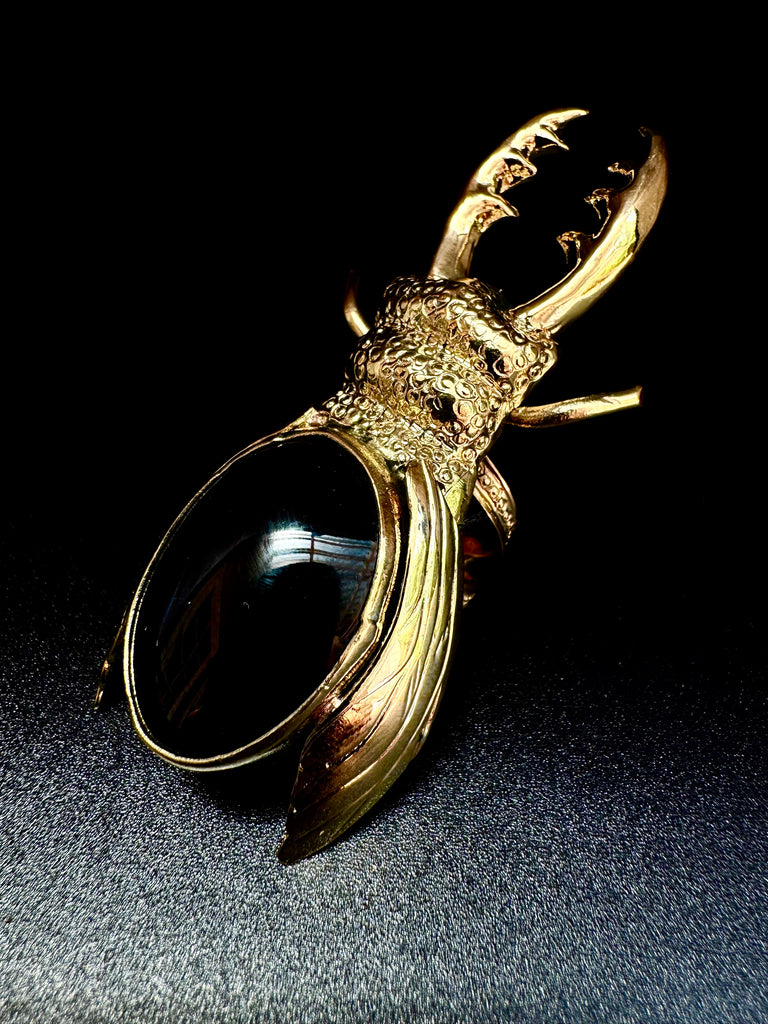 Stag Beetle Oval Obsidian Ring
