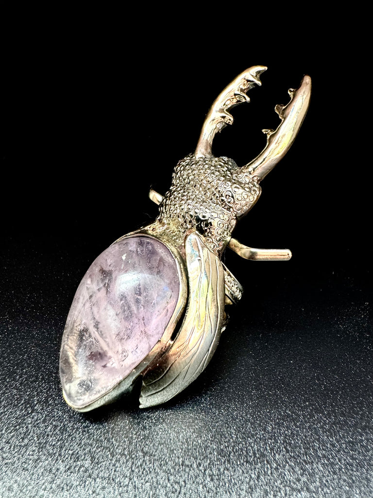 Stag Beetle Amethyst Quartz Ring