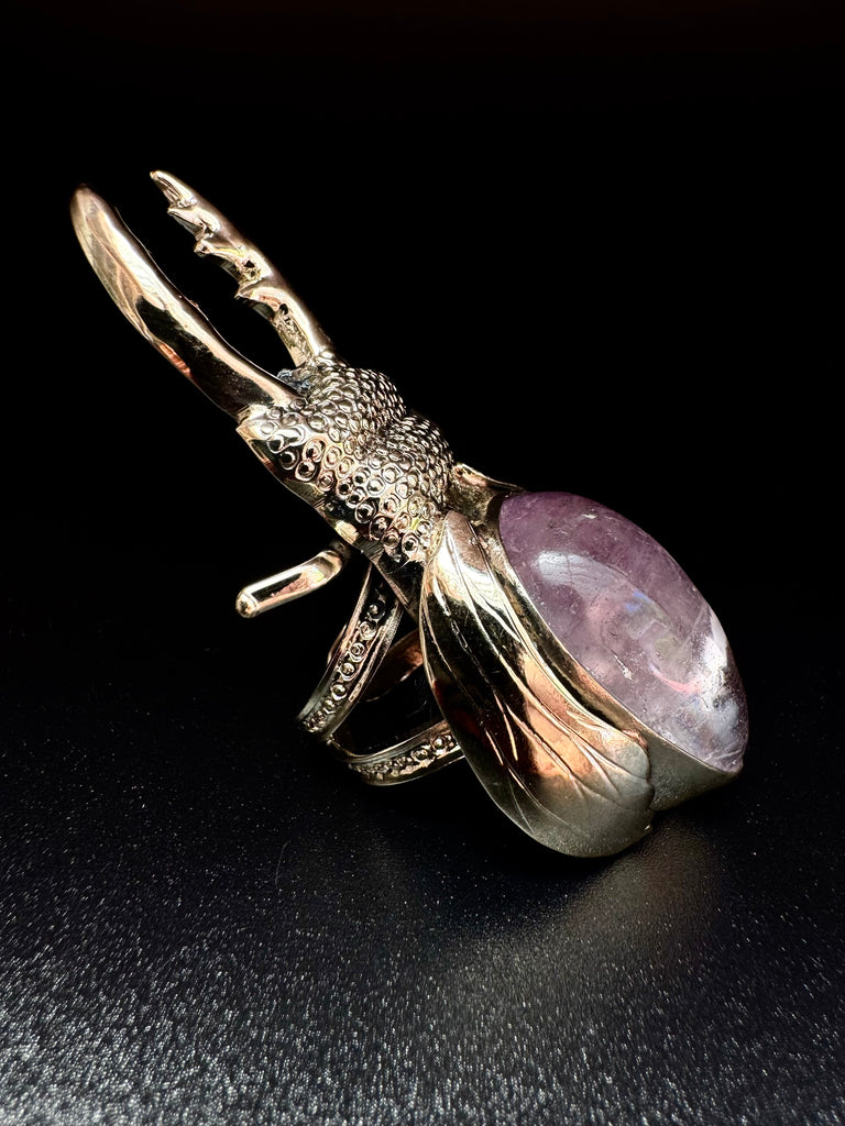 Stag Beetle Amethyst Quartz Ring