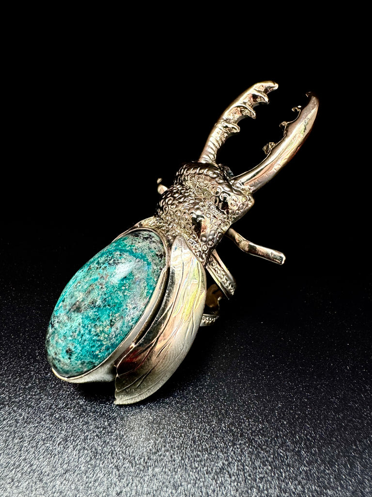 Stag Beetle Chrysocolla  Ring