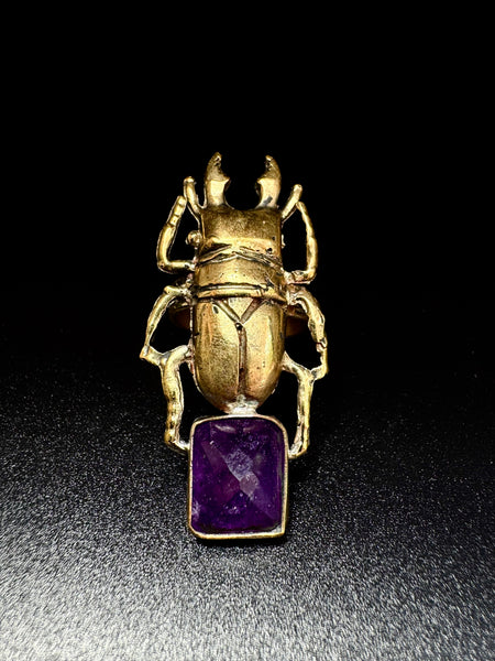 Stag Beetle Amethyst Quartz Ring