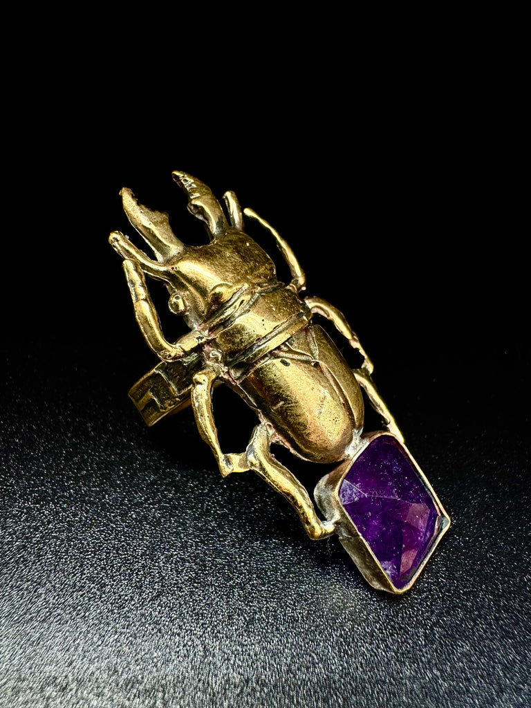 Stag Beetle Amethyst Quartz Ring