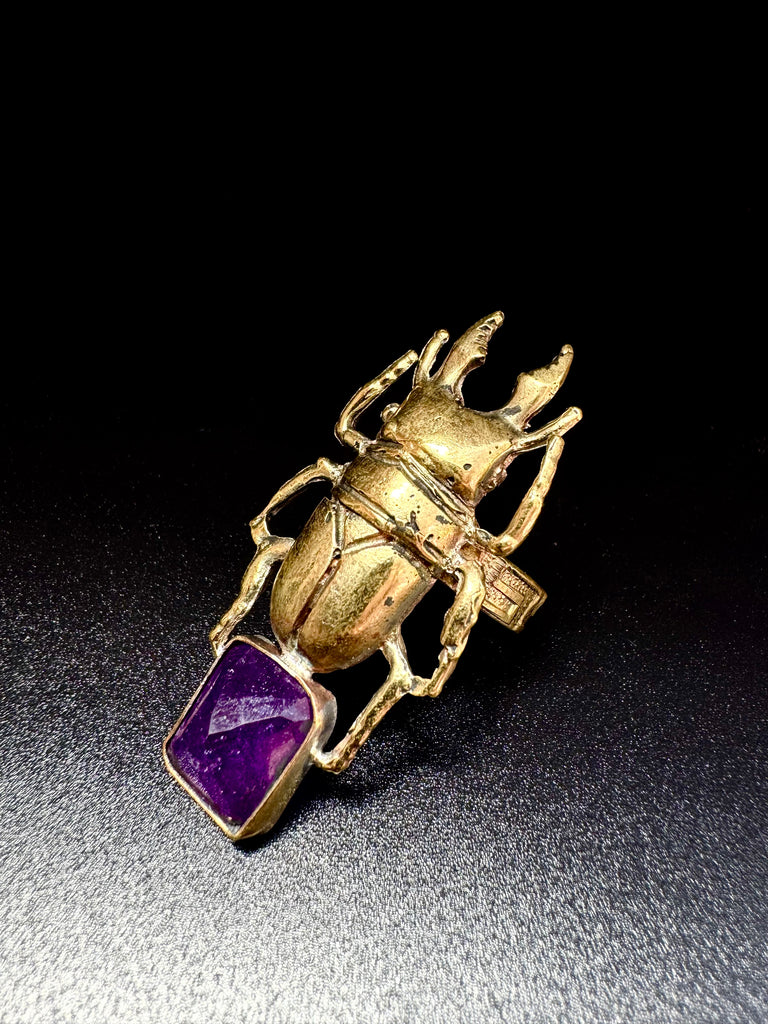 Stag Beetle Amethyst Quartz Ring