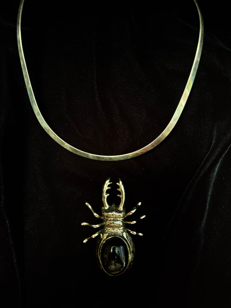 Obsidian Stag Beetle Necklace