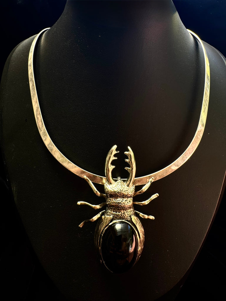 Obsidian Stag Beetle Necklace