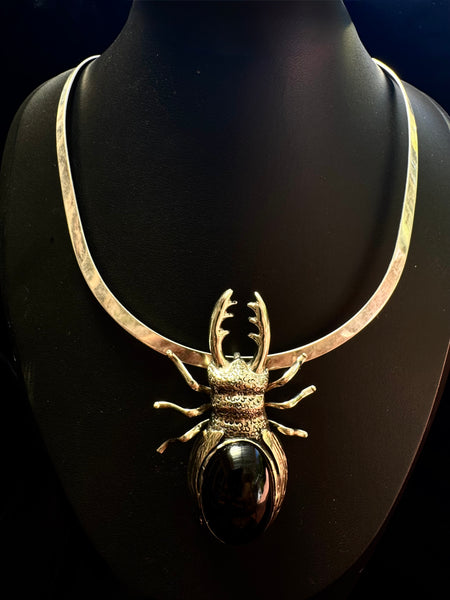 Obsidian Stag Beetle Necklace