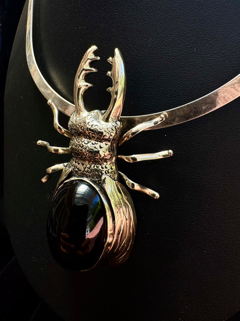 Obsidian Stag Beetle Necklace